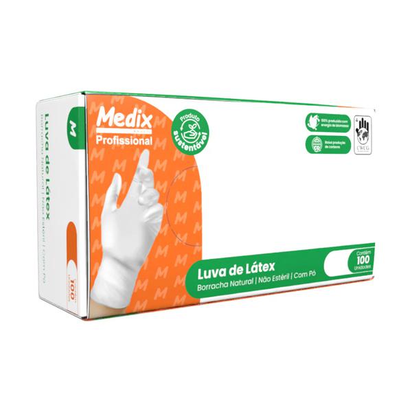 Luva de Procedimento de Látex Medix Tamanho G - Caixa com 100 Unidades