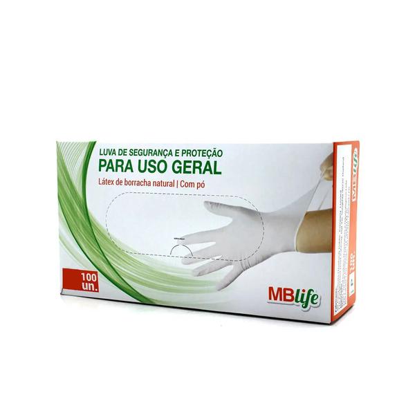 Luva Látex Uso Geral - Com Pó - MBlife - 100 unidades