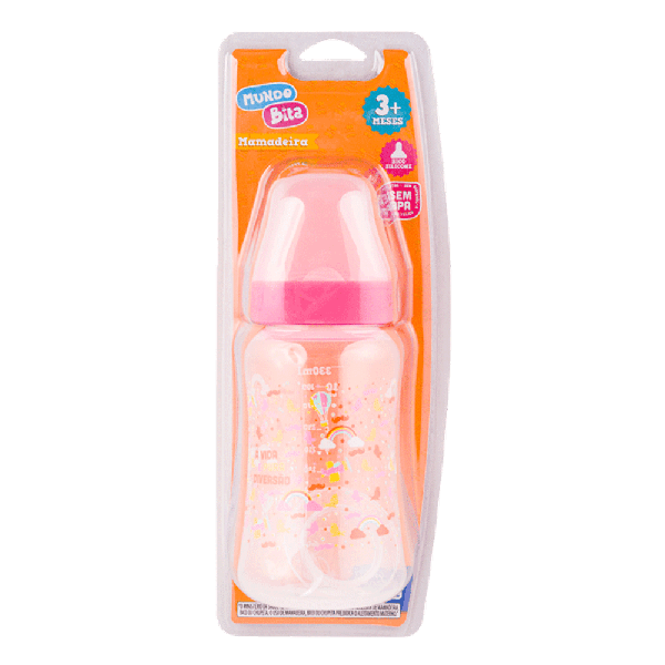 Mamadeira Lolly Kinddy Mundo Bita Rosa 330ml 1 Unidade