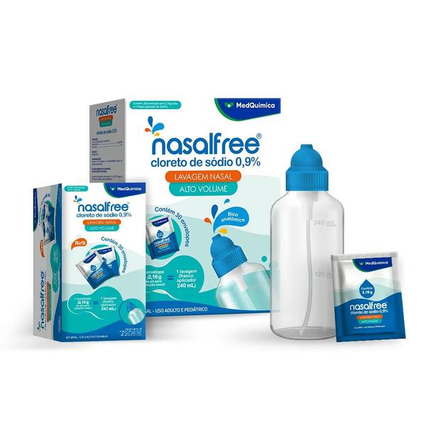 Nasalfree Kit Lavagem Nasal Alto Volume 0,9% Com 30 Envelopes