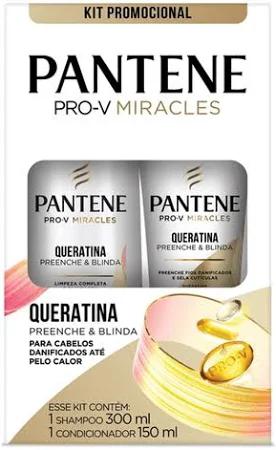 Kit Shampoo 300ml + Condicionador 150ml Pantene Queratina Preenche & Blinda