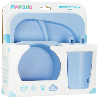 PIMPOLHO KIT ALIMENTACAO AZUL 5 PECAS FIBRA DE TRIGO