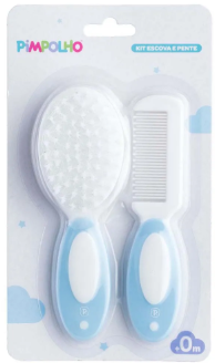 PIMPOLHO KIT ESCOVA E PENTE PARA BEBE AZUL