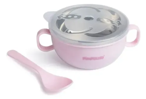 PIMPOLHO TIGELA INOX C/TAMPA E COLHER ROSA 300ML