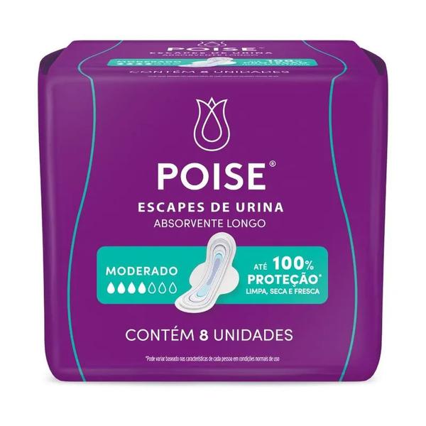 Poise Absorvente Longo Para Escape De Urina Moderado Com 8 Unidades