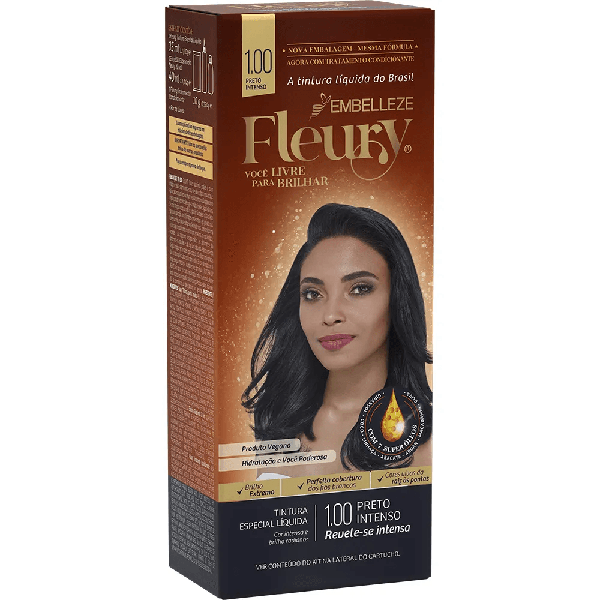 Tinta de Cabelo Fleury 1.00 Preto Intenso - Embelleze