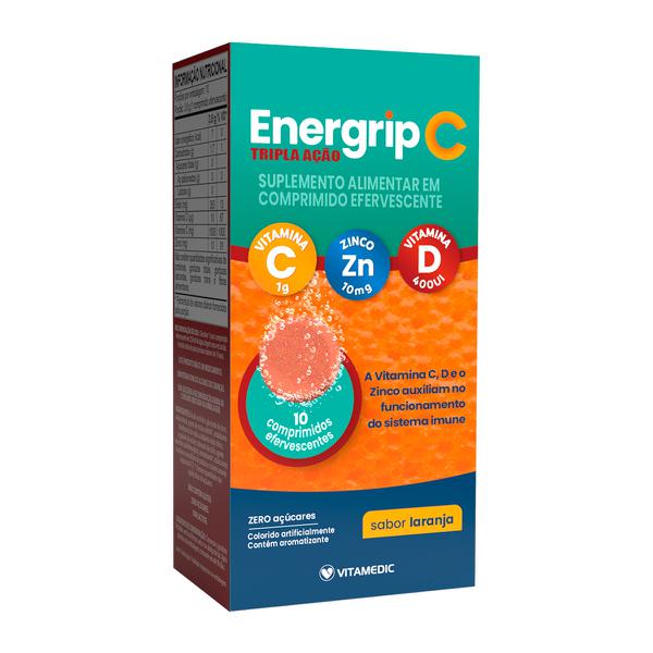 Vitamina C Energrip C 1g Sabor Laranja 10 comprimidos Sem Açucar