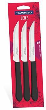 CONJUNTO FACA TRAMONTINA LEME CHURRASCO INOX PRETA 3 PECAS