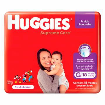 FRALDA HUGGIES INFANTIL DISNEY ROUPINHA SUPREME CARE JUMBO G COM 18