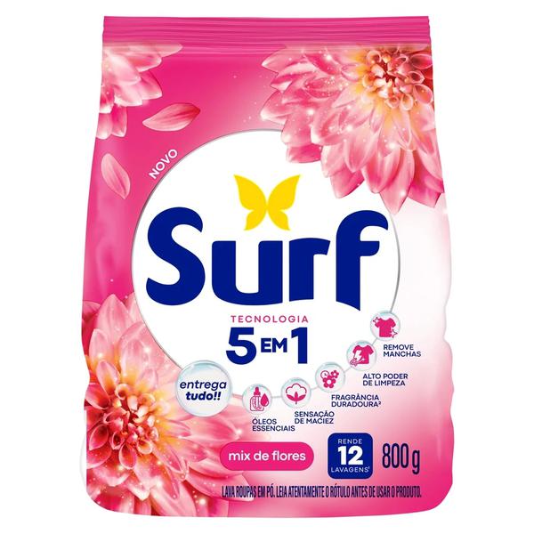 LAVA ROUPAS EM PO SURF ROSAS FLOR E FLOR DE LIS SACHE 800G