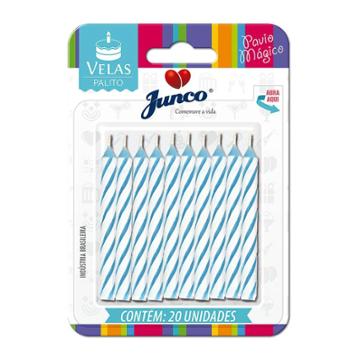 VELA JUNCO ANIVERSARIO PALITO ESPIRAL AZUL C/20