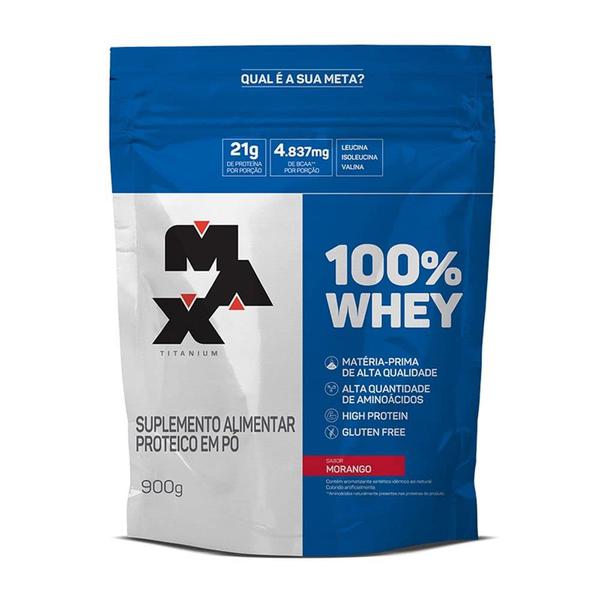 WHEY 100% MAX TITANIUM MORANGO SACHE 900G