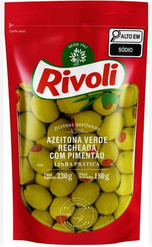 AZEITONA RIVOLI VERDE RECHEADA PIMENTAO SACHE 180G