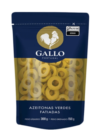 AZEITONA VERDE GALLO FATIADA SACHE 150GR.