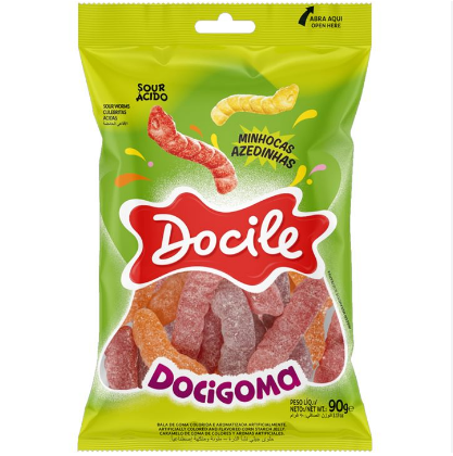 BALA DOCILE GELATINES MINHOCAS AZEDINHAS 90G