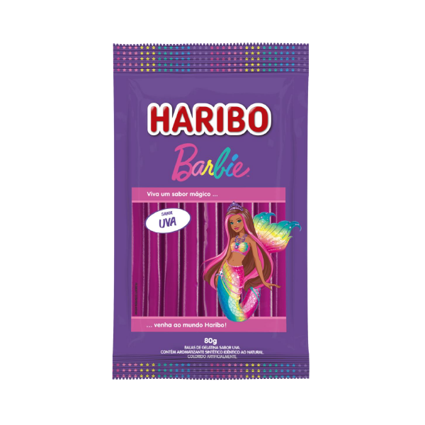 BALAS GELATINA HARIBO STICKS BARBIE UVA 70GR