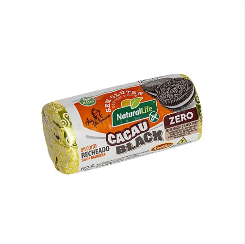 BISCOITO RECHEADO NATURAL LIFE CACAU BLACK ZERO ACUCAR SEM GLEUTEN 90G