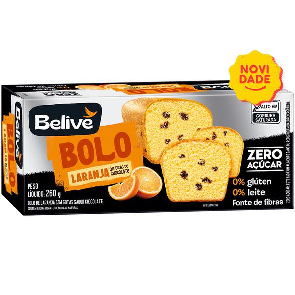 BOLO BELIVE LARANJA COM GOTAS DE CHOCOLATE ZERO ACUCAR SEM GLUTEN 260GR