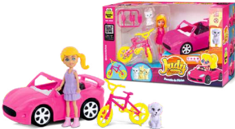 BRINQUEDO CARRO ESPORTIVO JUDY COM ACESSORIOS 25,5CM
