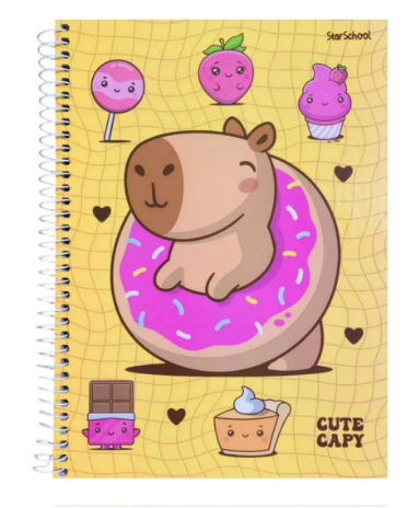 CADERNO CAPA DURA STAR SCHOOL ESPIRAL CAPIVARA 80 FOLHAS