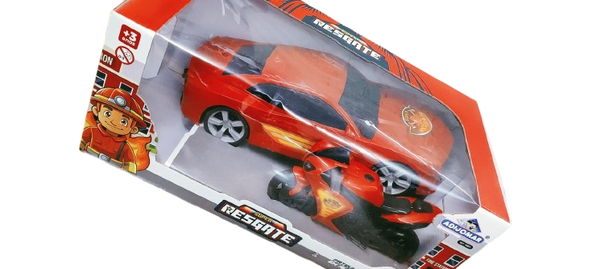 CARRINHO SUPER RESGATE BOMBEIRO CARRO+MOTO 37CM