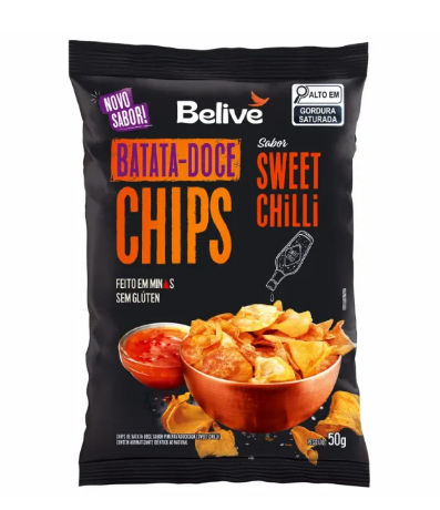 CHIPS BATATA DOCE BELIVE SWEET CHILI SEM GLUTEN 50G