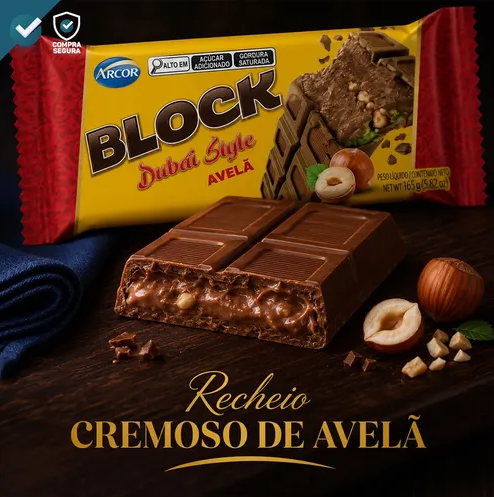 CHOCOLATE AO LEITE ARCOR BLOCK RECHEADO AVELA 165G