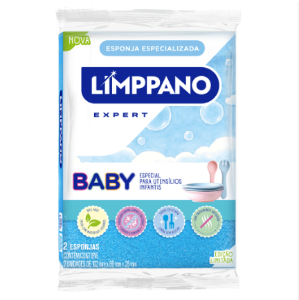 ESPONJA LIMPPANO BABY PARA UTENSILIOS INFANTIS COM 2 UNIDADES