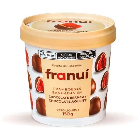 FRANUI FRAMBOESAS BANHADAS EM CHOCOLATE BRANCO E CHOCOLATE AO LEITE 150G