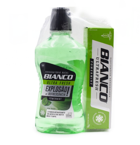 KIT BIANCO ULTRAFRESH POWERMINT(ENXAGUANTE 500ML +CREME DENTAL 70G)