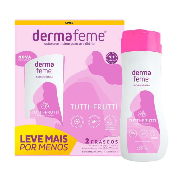 KIT SABONETE LIQUIDO INTIMO DERMAFEME TUTTI FRUTTI COM 2 UNIDADES 200ML