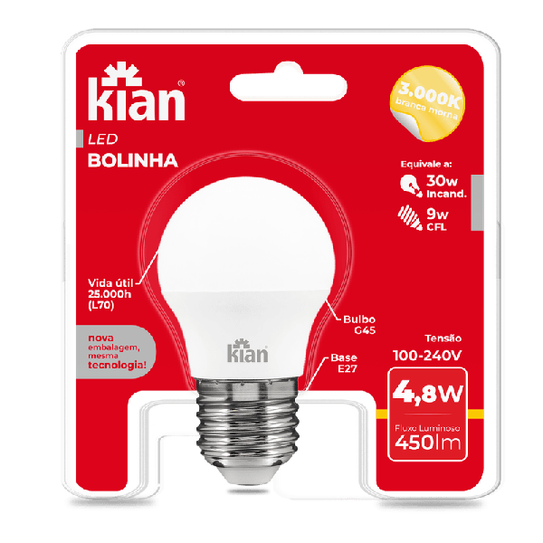LAMPADA KIAN LED BOLINHA 4,8X3,0K