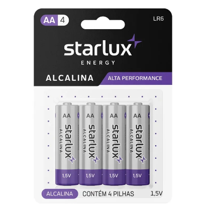 PILHA STARLUX ENERGY ALCALINA AA4 COM 4 UNIDADES
