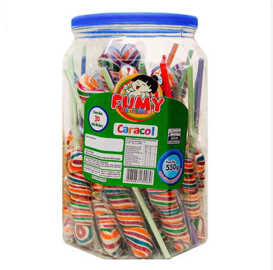 PIRULITO CARACOL FUMY POTE COM 30 UNIDADES 550GR