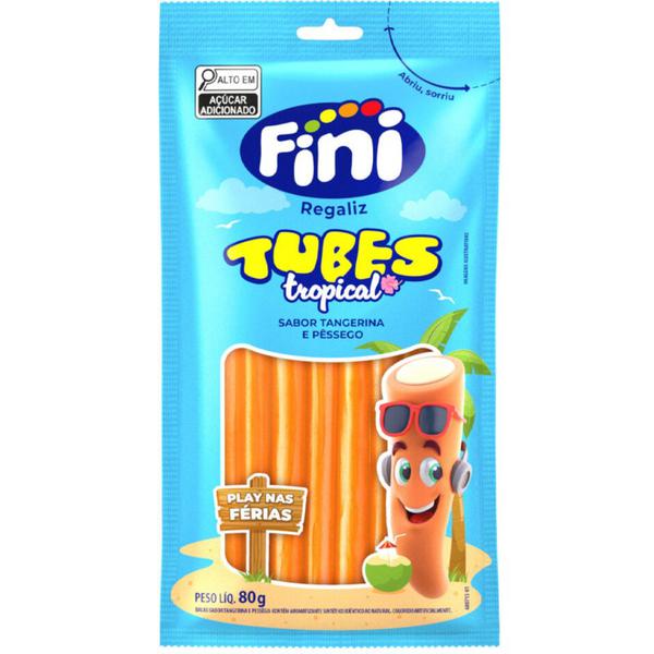 REGALIZ TUBES FINI TROPICAL TANGERINA E PESSEGO 80G