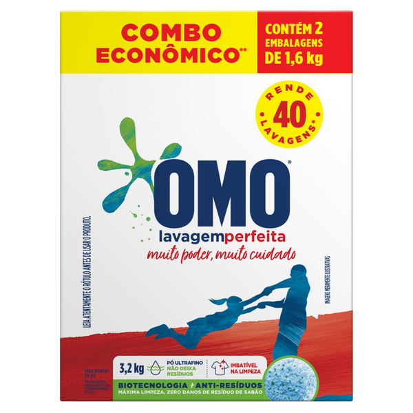 SABAO EM PO OMO LAVAGEM PERFEITA  PACK COM 2 DE 1.6 KG