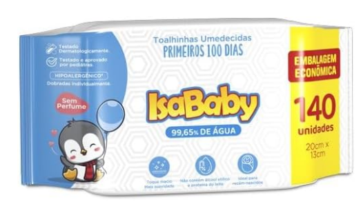 TOALHA UMEDECIDA ISABABY PRIMEIROS 100 DIAS COM 140 UN