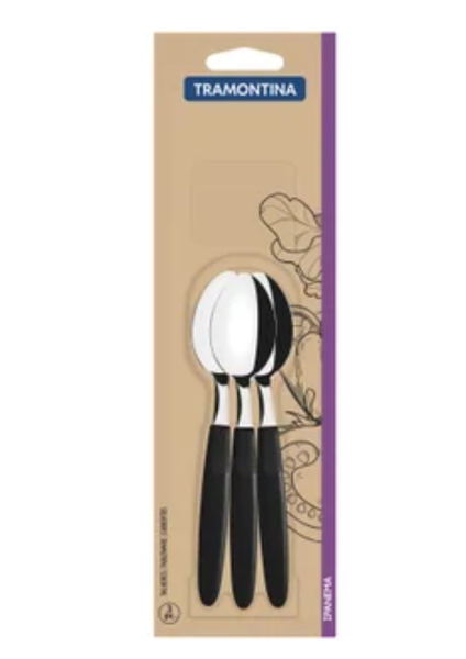 COLHER INOX TRAMONTINA LEME CABO PRETO 3PCS