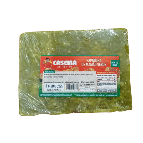 RAPADURA CASEIRA MAMAO VERDE 500G