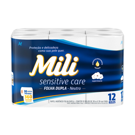 PAPEL HIGIÊNICO MILI FOLHA DUPLA 30M 12UN NEUTRO