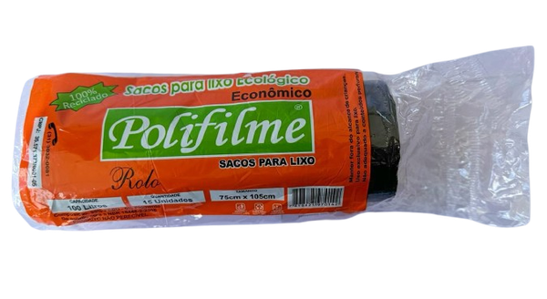 SACO DE LIXO POLIFILME ROLO 100L 15UN PRETO