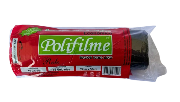 SACO DE LIXO POLIFILME ROLO 15L 55UN PRETO