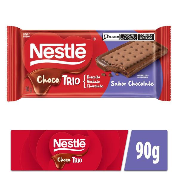 Barra de Chocolate ao Leite com Biscoito e Recheio Sabor cocholater ChocoTrio Nestlé Pacote 90g