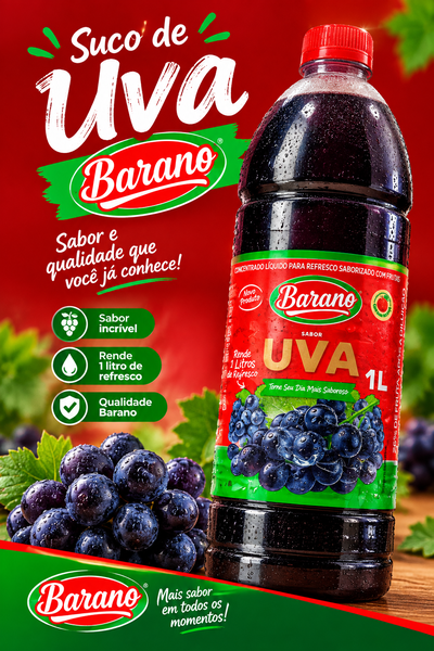 SUCO BARANO CONCENTRADO 1L 1lt UVA E MACA