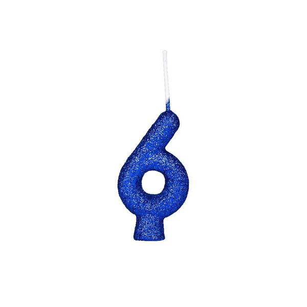 VELA GLITER AZUL Nº 6