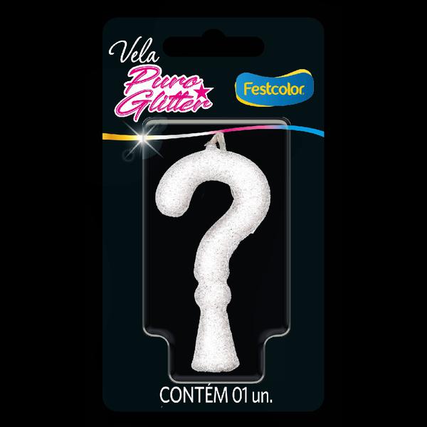 VELA GLITTER BRANCA INTERROGAÇÃO BRANCA