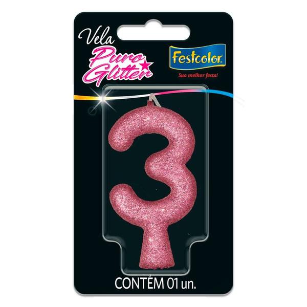 VELA GLITTER ROSA Nº3