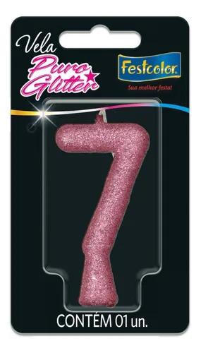 VELA GLITTER ROSA Nº7