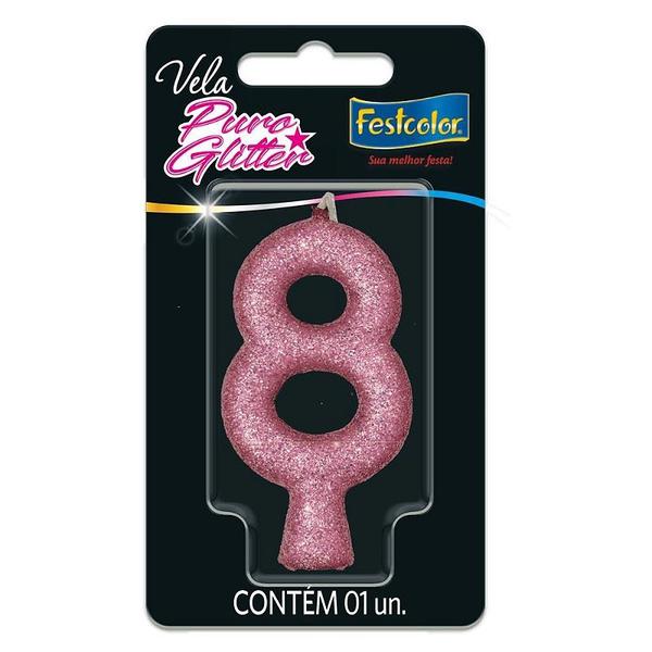 VELA GLITTER ROSA Nº8