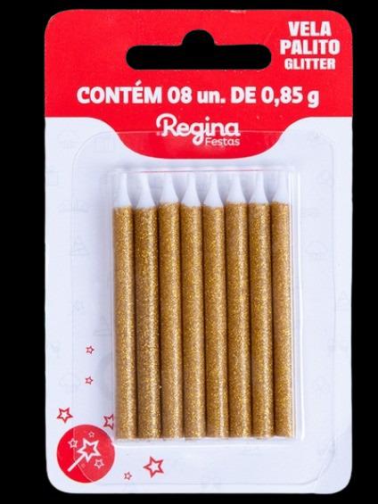 VELA PALITO GLITTER C/8 DOURADA
